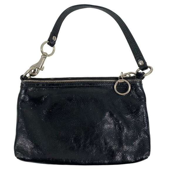 COACH Poppy Black Patent Leather Pleated Clutch Hand Bag Purse Cheetah Liner - Picture 8 of 13